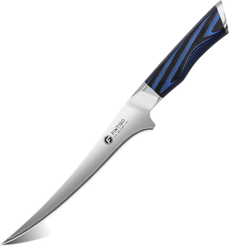 FINTISO 7 Inch Fillet Knife, Professional Meat Boning Knives for in 5-Layer 10Cr15CoMoV Japanese Stainless Steel, Ultra Sharp Fish Knife with Ergonomic G10 Handle for Slicing and Skinning - Image 1